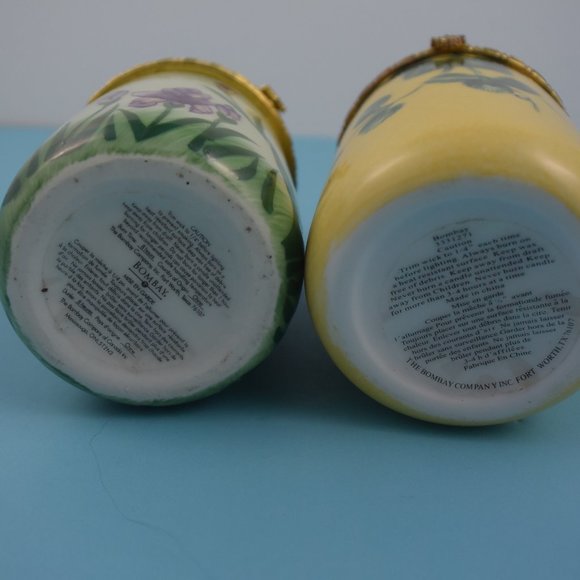 2 Bombay Hinged Candle Holders Trinket Boxes Blue Iris & Bird w Babies LIKE NEW! - Picture 15 of 15